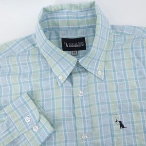 Local Boy Outfitters Bamboo Plaid Button Down Shirt Blue Green Mens Medium